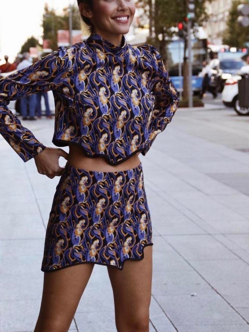 Zara Purple and Gold Asymmetrical Mini Skirt